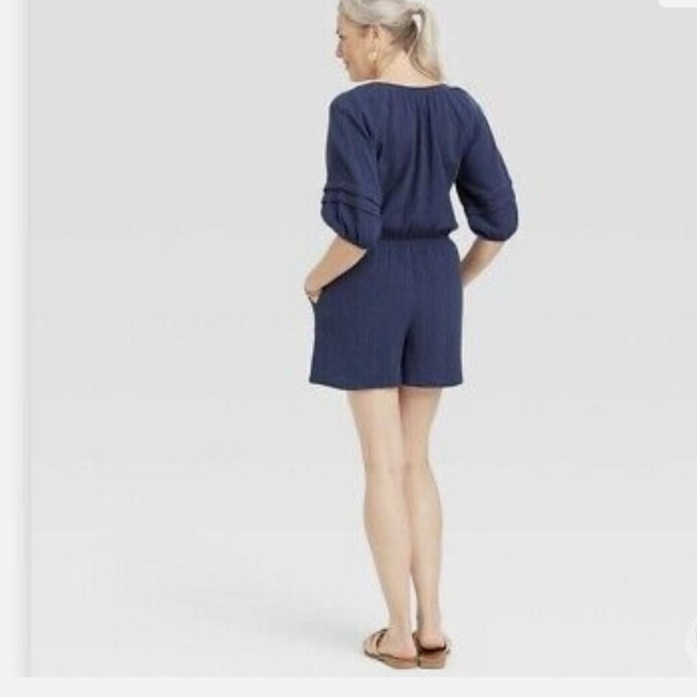 Women's Short Sleeve Gauze Romper - Knox Rose Navy Blue Size L - Picture 2 of 8